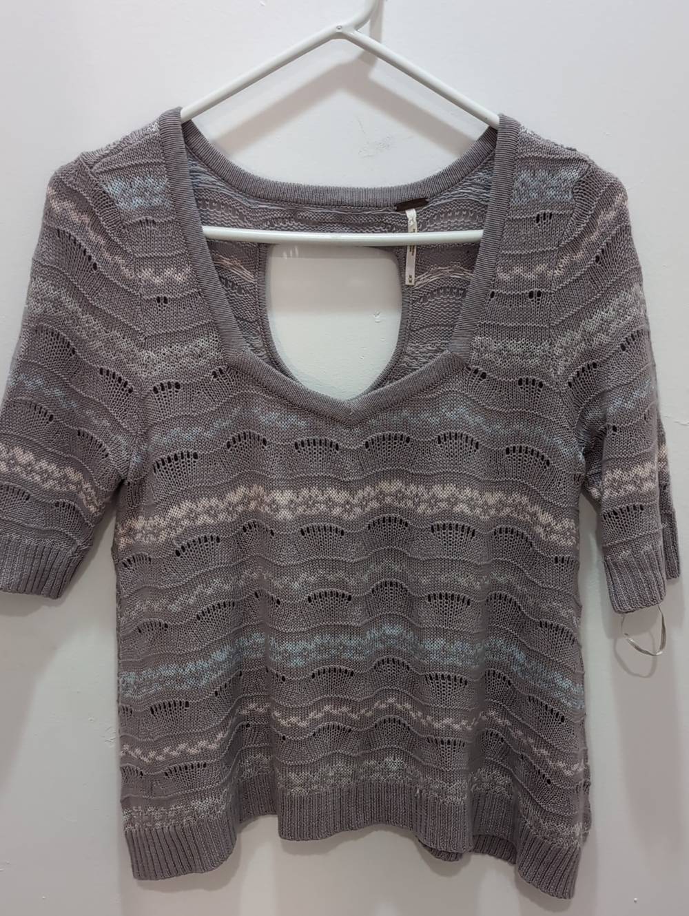 Free People Cropped Fair Isle V-Neck Knit Sweater M